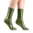 thumbnail image 1 of DailyChi Metallic Ribbed Crew Socks, Soft Breathable Stretchy Durable With Moisture-Wicking And Reinforced Heel For Shiny Style And Comfort, Green, 1 of 5