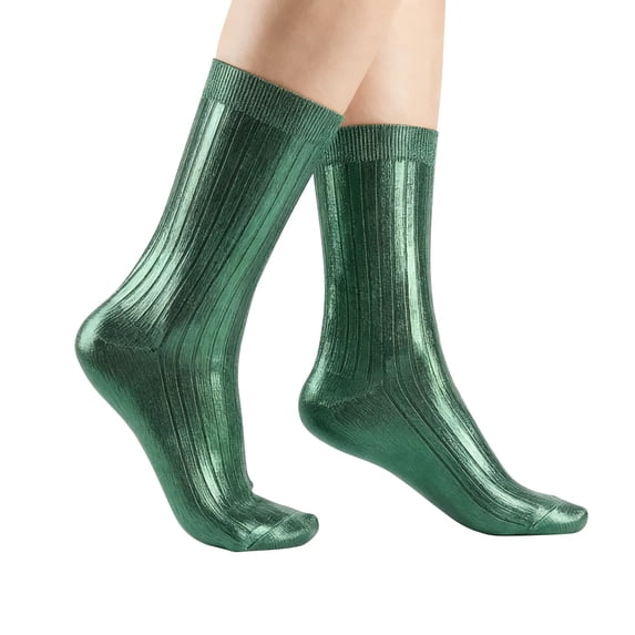 DailyChi Metallic Ribbed Crew Socks, Soft Breathable Stretchy Durable With Moisture-Wicking And Reinforced Heel For Shiny Style And Comfort, Green