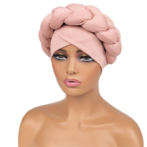DailyChi Milk Silk Chunky Braided Turban Hat for Women - African Boho Style, Silky Stretch Head Wrap, Hair Cover for Daily & Chemo Headwear, Pink, Under $4