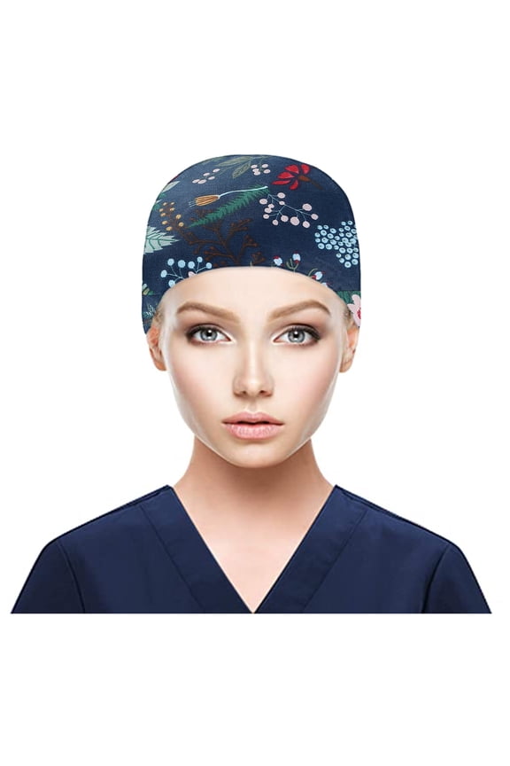 Scrub Cap Bouffant Scrub Hat with Buttons Sweatband Scrub Cap for Men Women Unisex Medical Scrub Hat Cotton Printed Surgical Bouffant Hat for Nurse Doctor