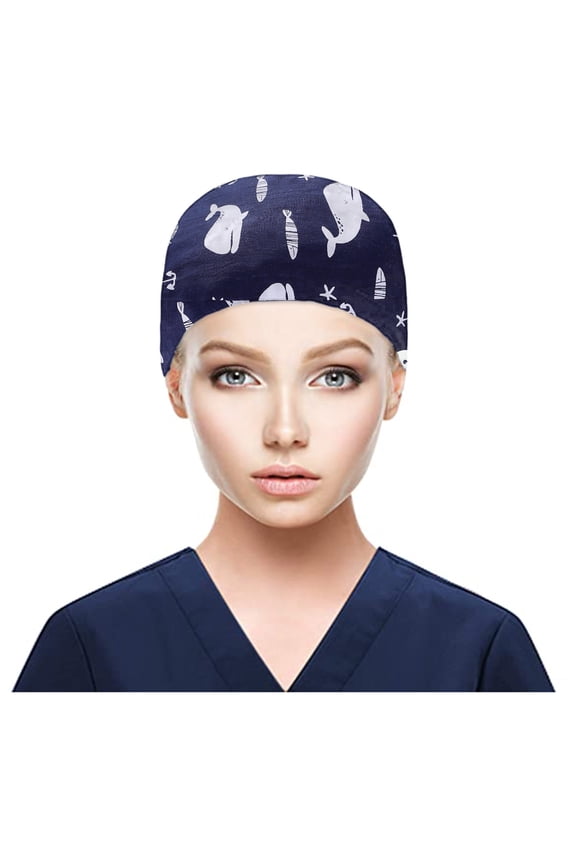 Scrub Cap Bouffant Scrub Hat with Buttons Sweatband Scrub Cap for Men Women Unisex Medical Scrub Hat Cotton Printed Surgical Bouffant Hat for Nurse Doctor