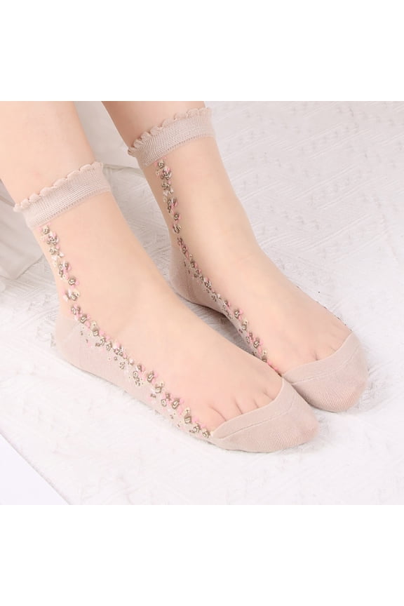 Sheer Crew Socks, Ultra-Thin See-Through Breathable Stretchy Soft Comfortable For Summer And Warm-Weather Outings, Beige