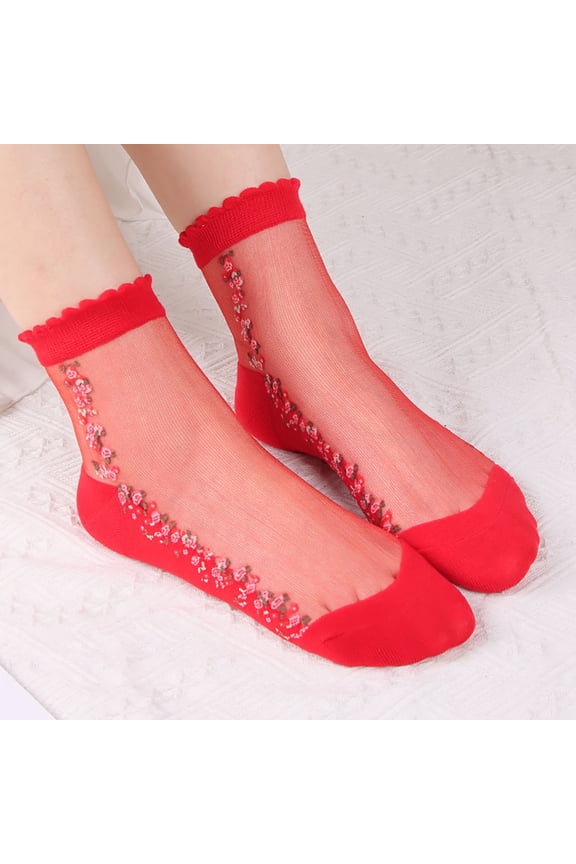 Sheer Crew Socks, Ultra-Thin See-Through Breathable Stretchy Soft Comfortable For Summer And Warm-Weather Outings, Red