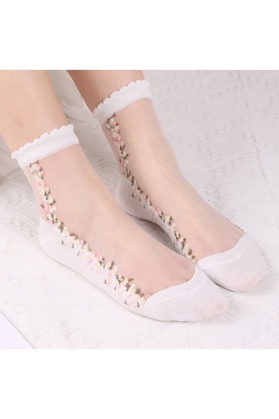 Sheer Crew Socks, Ultra-Thin See-Through Breathable Stretchy Soft Comfortable For Summer And Warm-Weather Outings, White