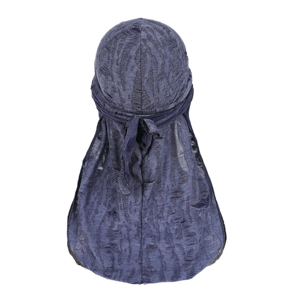 DailyChi Textured Durag Adjustable Tie-Back Do Rag - Breathable Sun Protection Biker Bonnet, Hip Hop Headwrap for Men & Women, Fashion Headwear, Blue, Under $4
