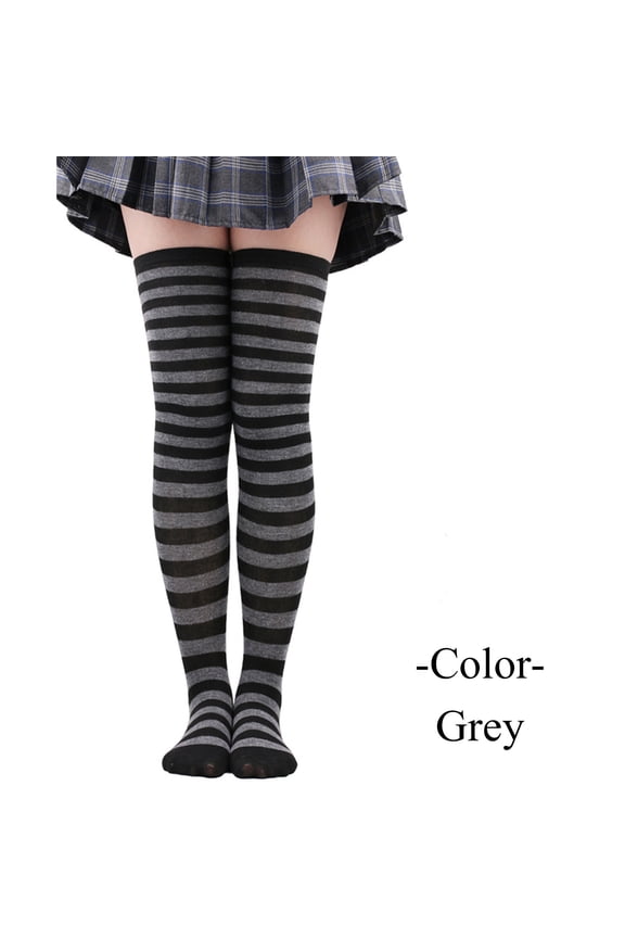 Thigh-High Striped Socks, Over-The-Knee Boot Stockings With Knit Soft Breathable Stretchy For Cosplay Comfort And Eye-Catching Style, Gray