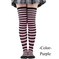 thumbnail image 1 of DailyChi Thigh-High Striped Socks, Over-The-Knee Boot Stockings With Knit Soft Breathable Stretchy For Cosplay Comfort And Eye-Catching Style, Purple, 1 of 4