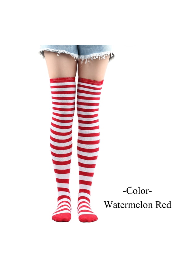Thigh-High Striped Socks, Over-The-Knee Boot Stockings With Knit Soft Breathable Stretchy For Cosplay Comfort And Eye-Catching Style, Red