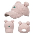 thumbnail image 1 of DailyChi Under $ 5 Baseball Cap Unisex Letter Patch Embroidery Breathable Chic Trucker Hat Cute Bear Ear Plush Warm Autumn Winter Hat Pink,One Size, 1 of 5
