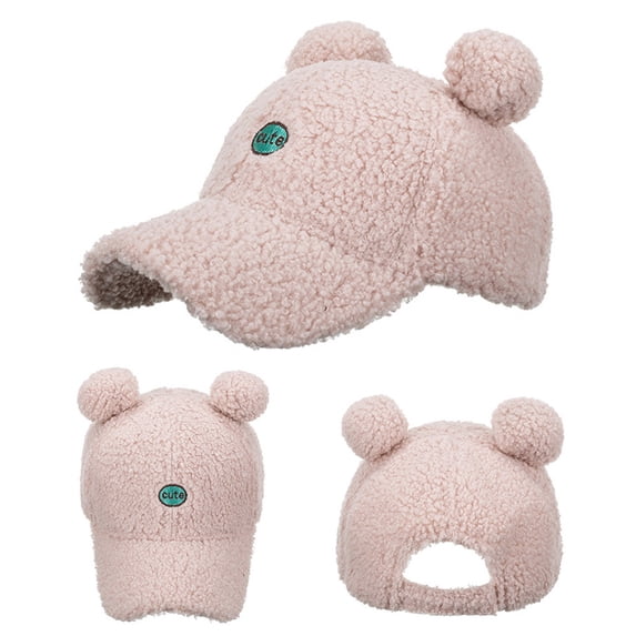 DailyChi Under $ 5 Baseball Cap Unisex Letter Patch Embroidery Breathable Chic Trucker Hat Cute Bear Ear Plush Warm Autumn Winter Hat Pink,One Size