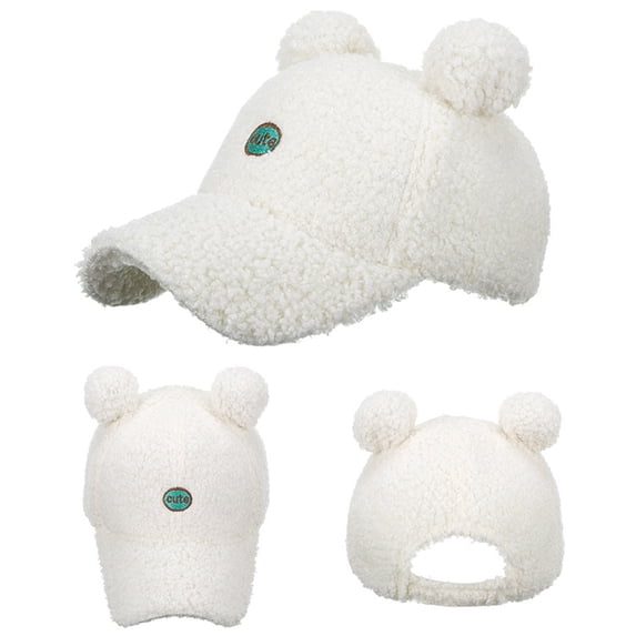 DailyChi Under $ 5 Baseball Cap Unisex Letter Patch Embroidery Breathable Chic Trucker Hat Cute Bear Ear Plush Warm Autumn Winter Hat White,One Size