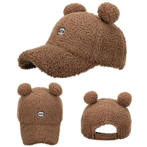 DailyChi Under $ 6 Baseball Cap Unisex Letter Patch Embroidery Breathable Chic Trucker Hat Cute Bear Ear Plush Warm Autumn Winter Hat Brown,One Size