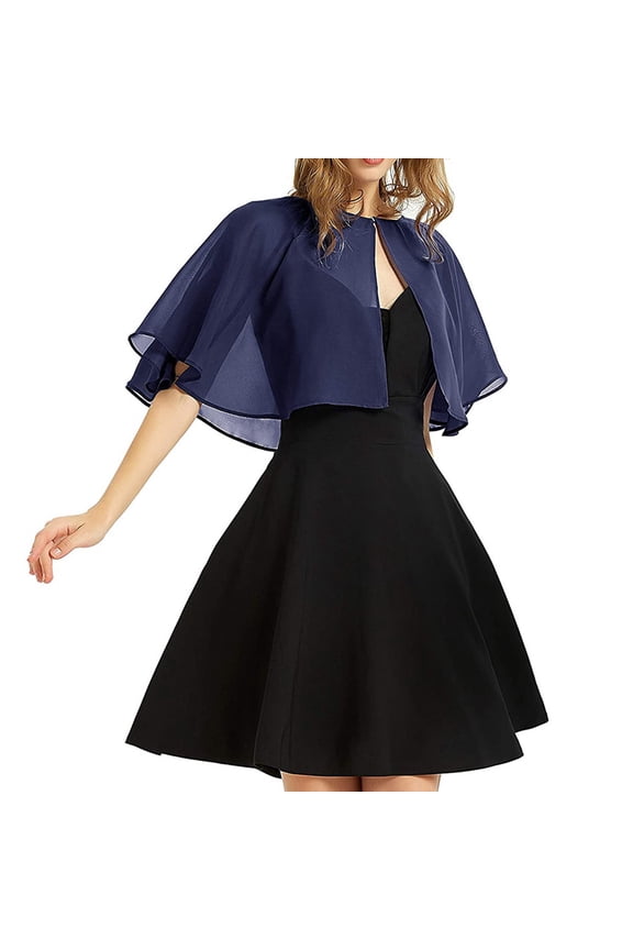 Women Button Design Sheer Chiffon Shawl Elegant Fashion Cape Wrap For Evening Dresses