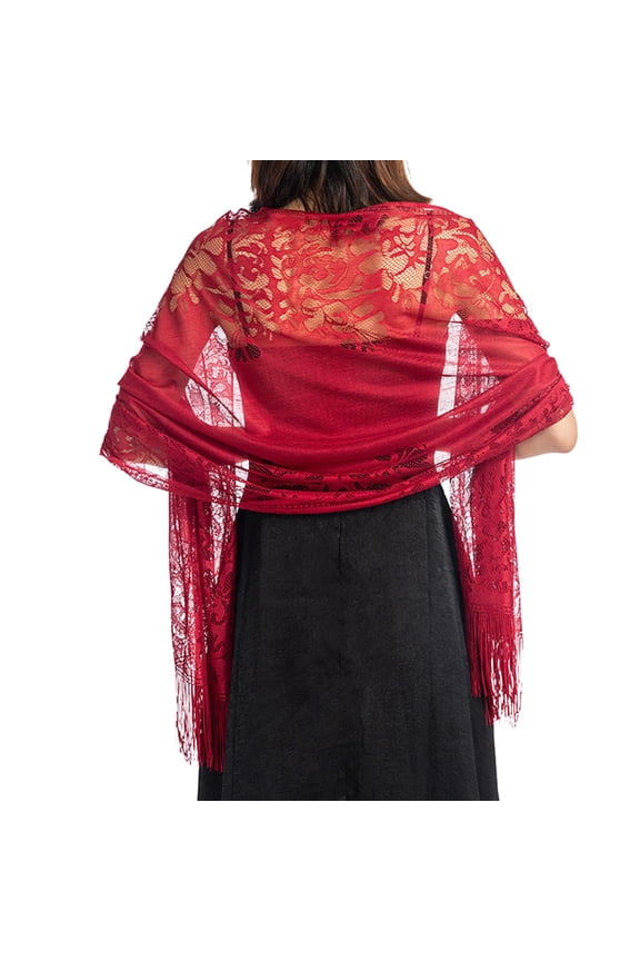 Women Floral Lace Fringe Shawl Elegant Wrap Scarf For Wedding Evening Dress Party Costume