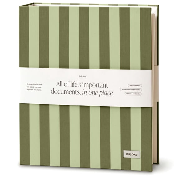 DailyDocs Document Organizer Binder for Important Papers & Passports, Olive