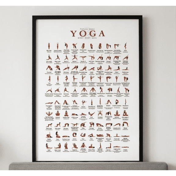 DailyMood 100 Hatha Asanas Beginner Guide Yoga Poses Reference Chart Wall Art Poster Unframed