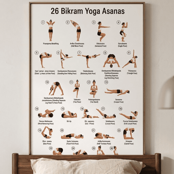 DailyMood 26 Hot Yoga Asanas Sequence Chart Home Gym Studio Wall Art Poster Unframed