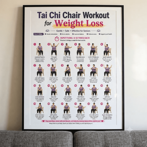 DailyMood 28 Day Chair Tai Chi Workout Plan for Weight Loss Seated Exercise Chart Poster Unframed