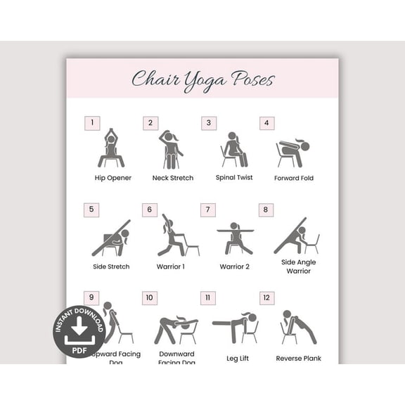 DailyMood 28 Day Chair Yoga Poses for Beginners and Seniors Workout Wall Chart Poster Unframed