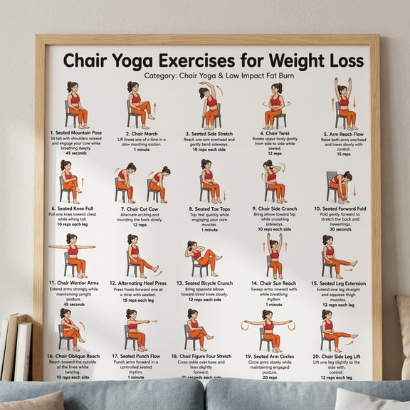 DailyMood 28 Day Chair Yoga Seated Exercise Chart Poster for Seniors and Beginners Unframed