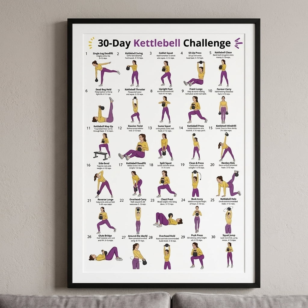 DailyMood 30-Day Kettlebell Challenge Workout Routine Unframed Matte ...