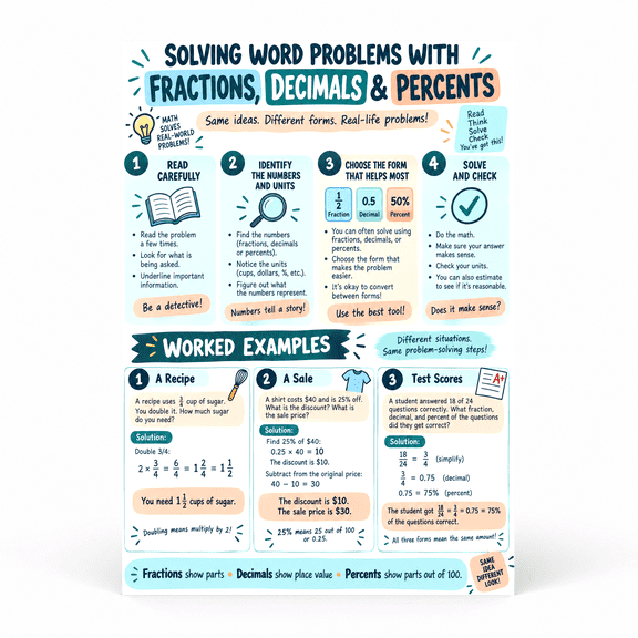 DailyMood 6th Grade Math Poster, Solving Word Problems Guide, Unframed Wall Art