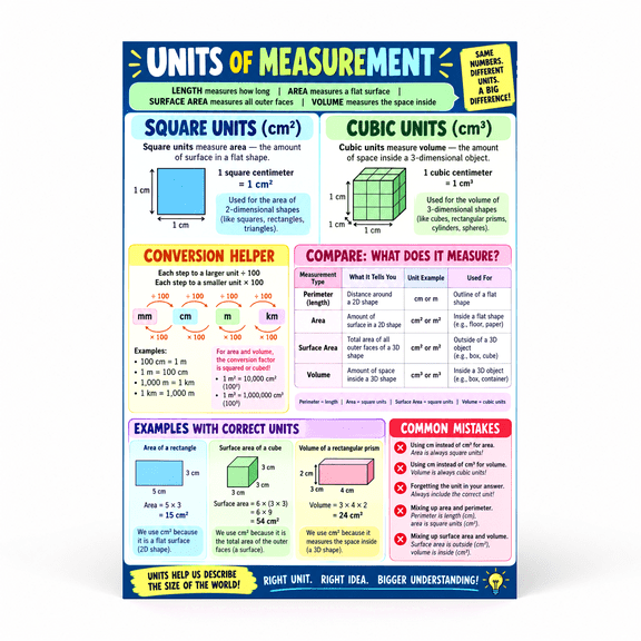DailyMood 6th Grade Math Poster, Units of Measurement Guide, Unframed Classroom Wall Art