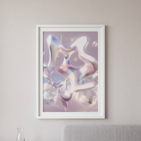 DailyMood Abstract Chrome Shapes Pink Cutecore Poster Pastel Y2K Wall Art Unframed