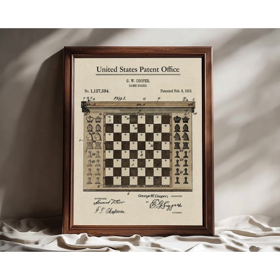 DailyMood Antique Vintage Chess Board Patent Print Unframed Retro Game Room Wall Art