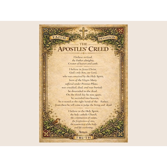 DailyMood Apostles Creed Prayer Botanical Bible Cross Reference Poster Frameless