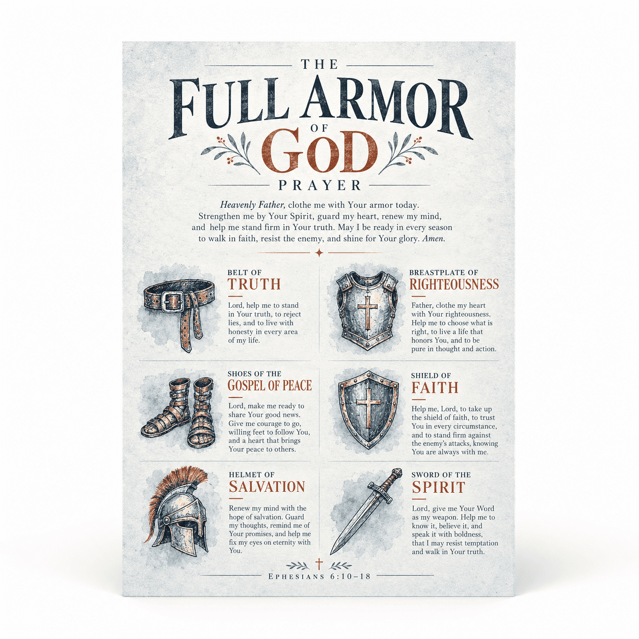 DailyMood Armor of God Poster, Prayer Guide Featuring Each Armor Piece ...