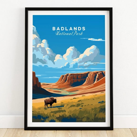 DailyMood Badlands National Park Bison and Canyon Landscape Wall Art Poster Print Canvas or Paper