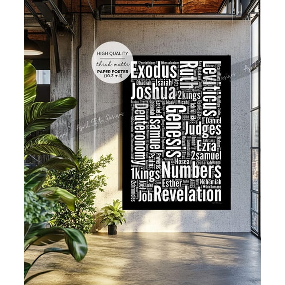 DailyMood Bible Books Typography Word Cloud Modern Scripture Wall Art Frameless Unframed Poster Print