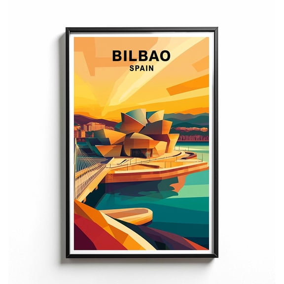 DailyMood Bilbao Spain Retro Wall Art Travel Poster Vintage Guggenheim Museum and City Architecture Decor 12x18 Unframed