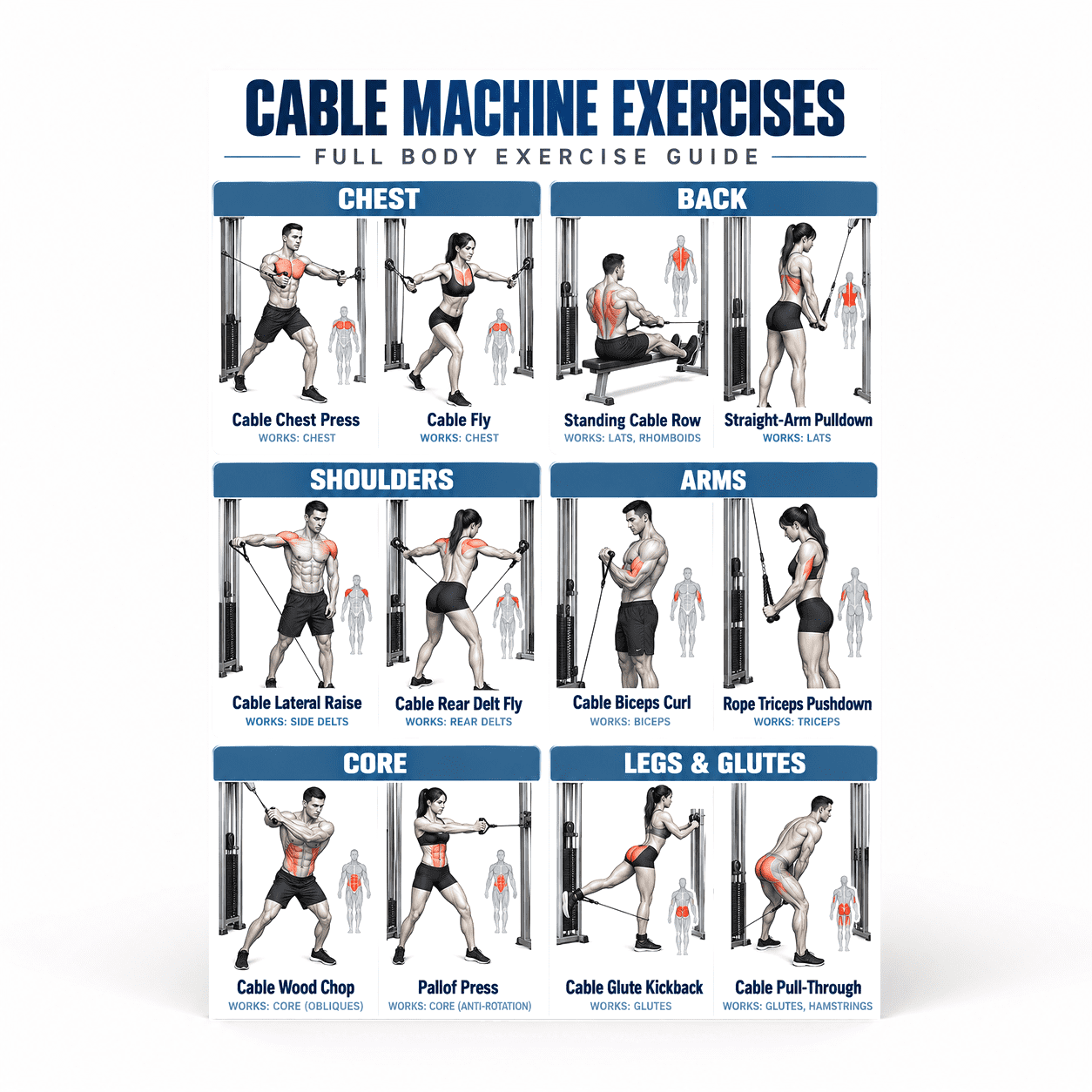 DailyMood Cable Machine Workout Poster, Full Body Exercise Routine ...