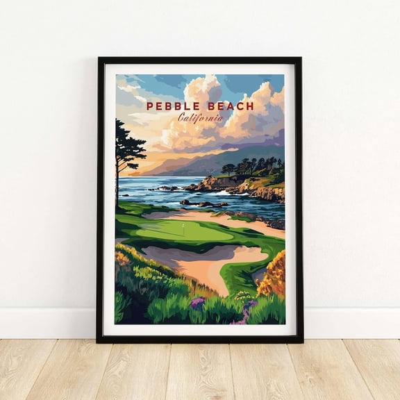 DailyMood California Coastal Pebble Beach Golf Links Wall Art Poster Print Vintage Style