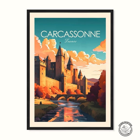 DailyMood Carcassonne France Traditional Medieval Castle Travel Poster Wall Art Print Multicolor