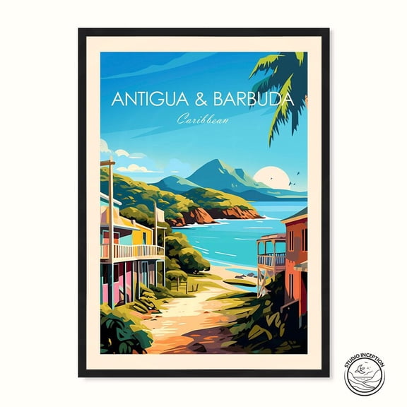 DailyMood Caribbean Travel Antigua and Barbuda Beach Wall Art Poster Print Multicolor