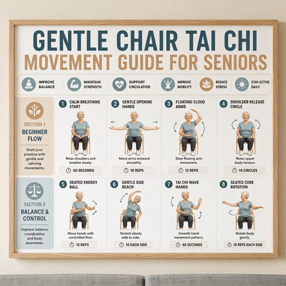 DailyMood Chair Tai Chi Movement Guide 16 Calm Seated Flows for Seniors Chart Paper Poster Wall Art Print Unframed