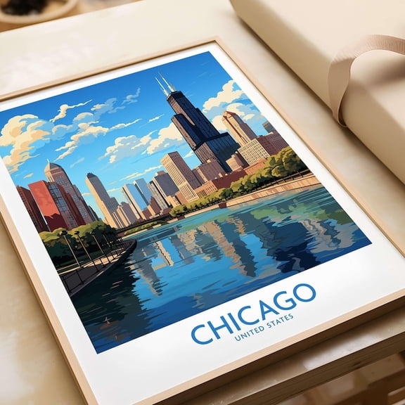 DailyMood Chicago Willis Tower Architectural Modern Cityscape Wall Art Poster Print Multicolor