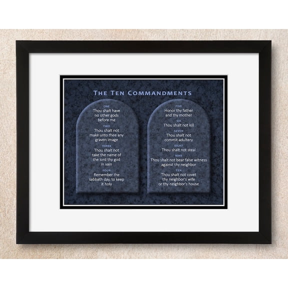 DailyMood Christian Scripture Blue Gray Stone Tablets Ten Commandments Wall Art Poster Frameless