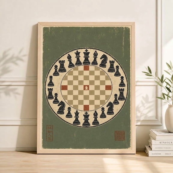 DailyMood Circular Japanese Abstract Board Game Art Chess Poster Print Frameless Monochrome