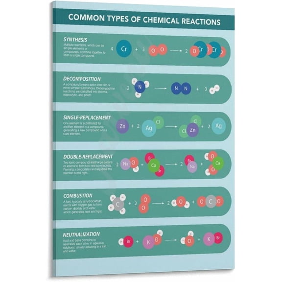 DailyMood Common Types of Chemical Reactions Learning Chart Science Education Wall Poster No Frame Multicolor