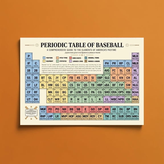 DailyMood Cooperstown Baseball Terms Chart Periodic Table Poster Unframed Wall Art Print