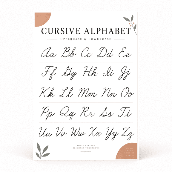 DailyMood Cursive Alphabet Boho Handwriting Practice Matte Unframed Wall Art Poster