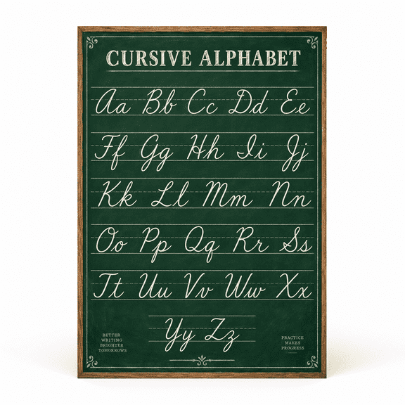 DailyMood Cursive Alphabet Chalkboard Classroom Vintage Matte Unframed Wall Art Poster