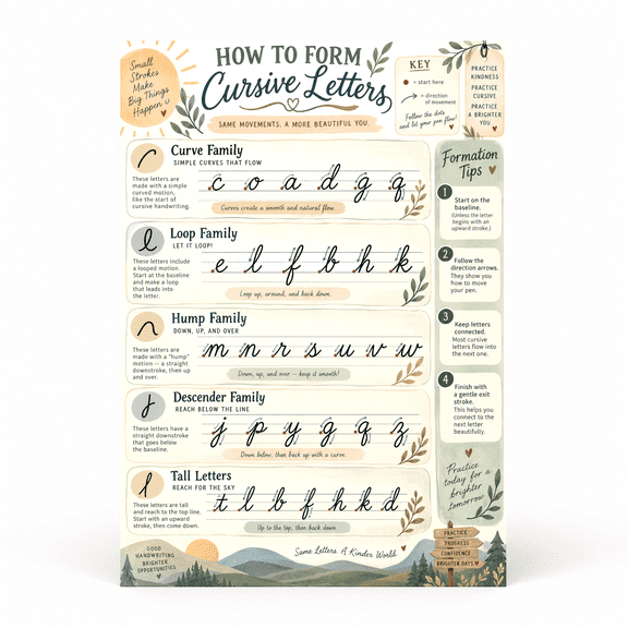 DailyMood Cursive Alphabet Handwriting Retro Educational Wall Reference Unframed Poster
