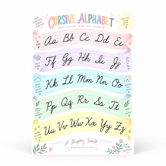 DailyMood Cursive Alphabet Learning Script Reference Unframed Matte Wall Art Poster
