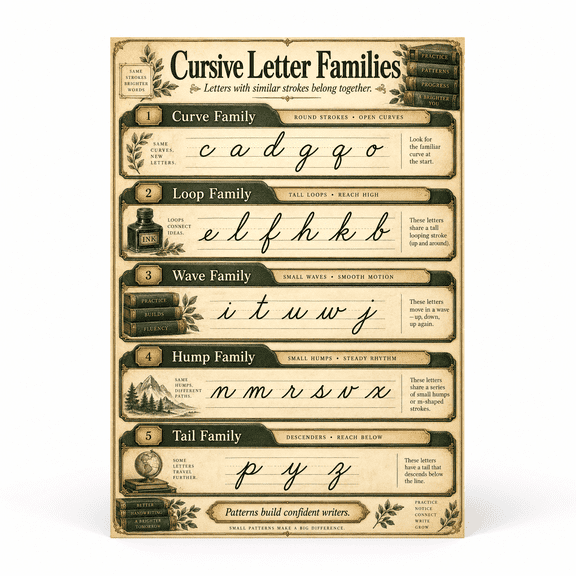 DailyMood Cursive Alphabet Retro Vintage Educational Matte Unframed Wall Art Poster
