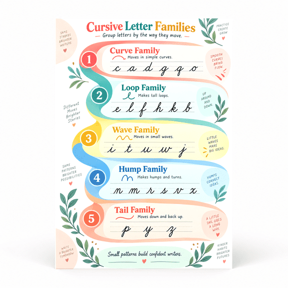 DailyMood Cursive Alphabet Vintage Retro Homeschool Matte Unframed Wall Art Poster